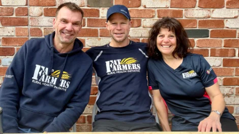 Richard Sheppy, Fat Farmers CEO (left), Dan Martens, Bunge Grain Merchant (centre), and Jane Brine, Fat Farmers Executive Officer (right) enjoying a post-workout coffee together as part of.png