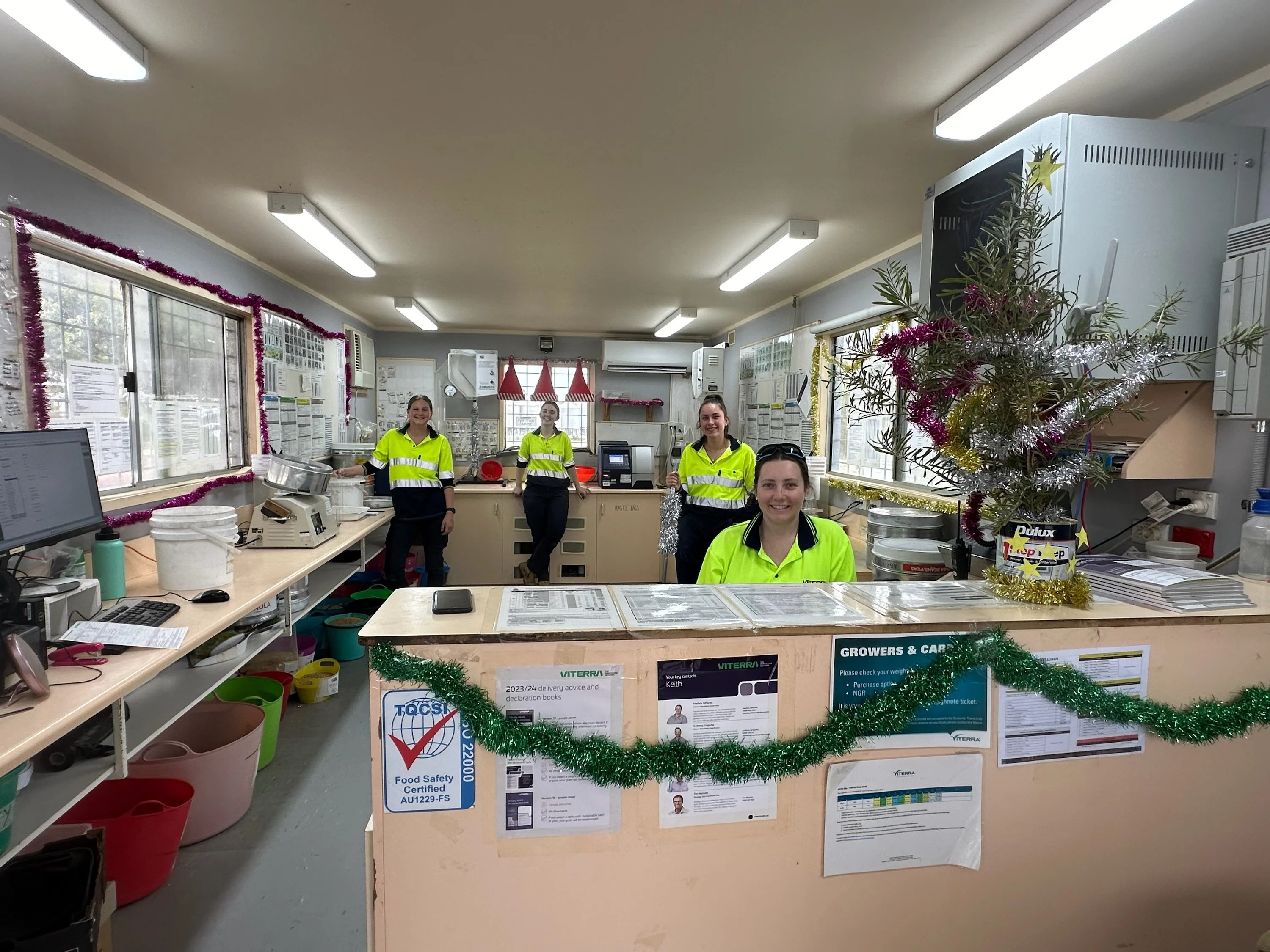 Employees at Viterra Keith celebrating Christmas in the classification office Keith.jpg
